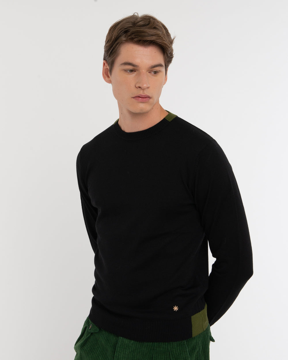 black wool blend sweater with contrasts