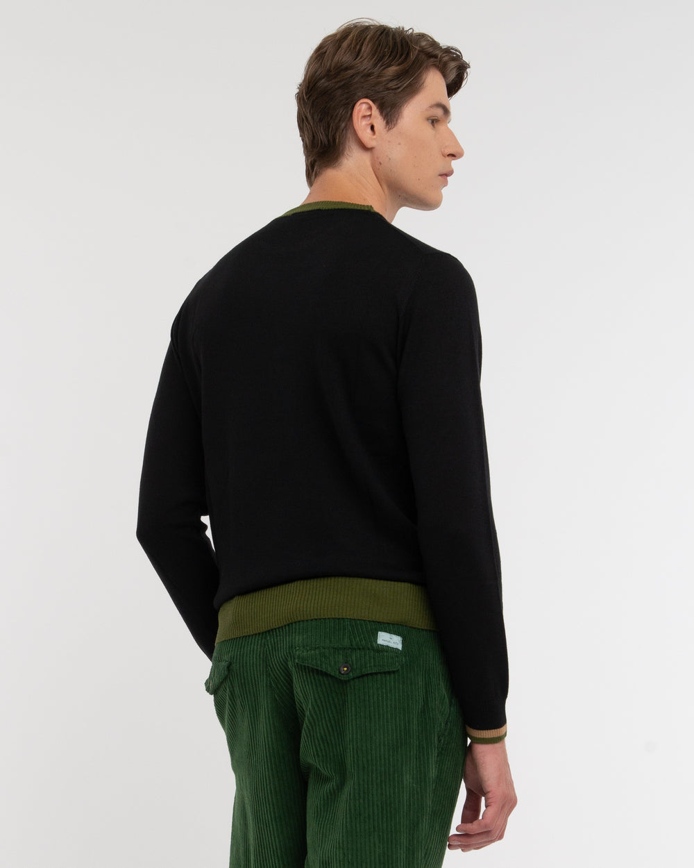 black wool blend sweater with contrasts