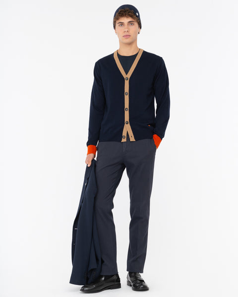 blue wool blend contrast cardigan