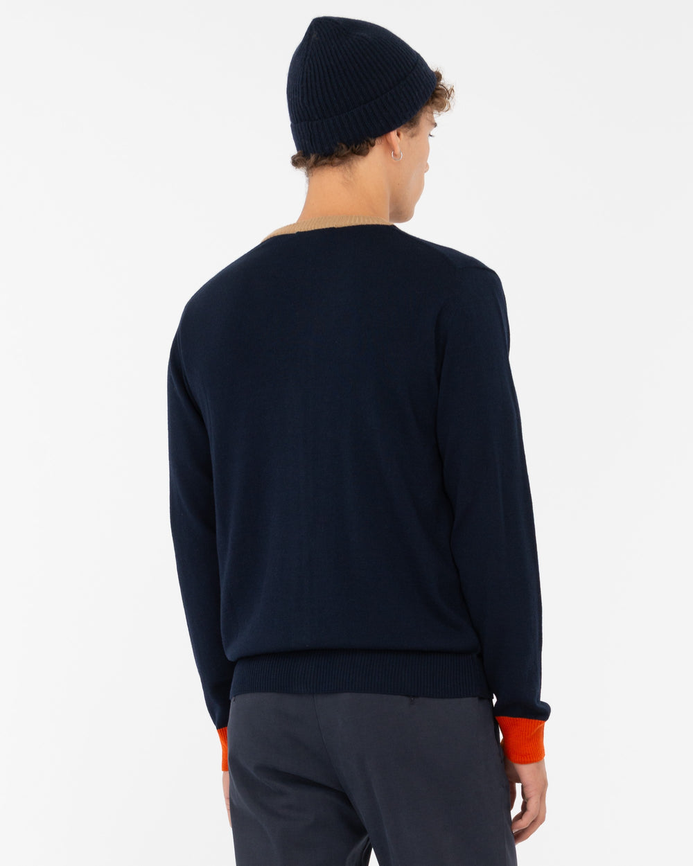 blue wool blend contrast cardigan