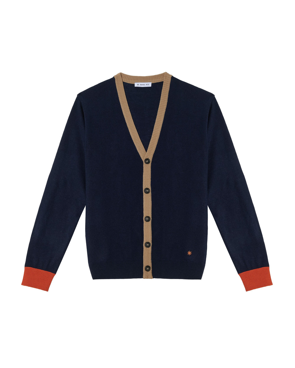 blue wool blend contrast cardigan