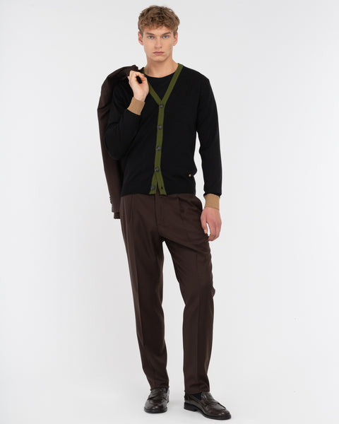 black wool blend contrast cardigan
