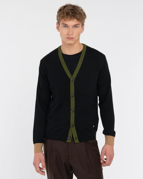black wool blend contrast cardigan