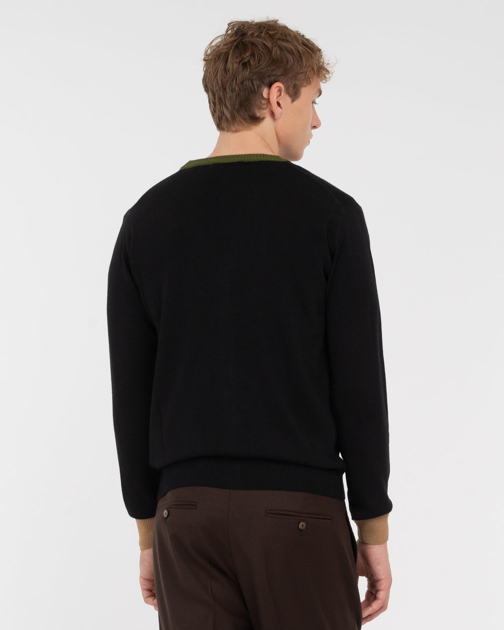 black wool blend contrast cardigan