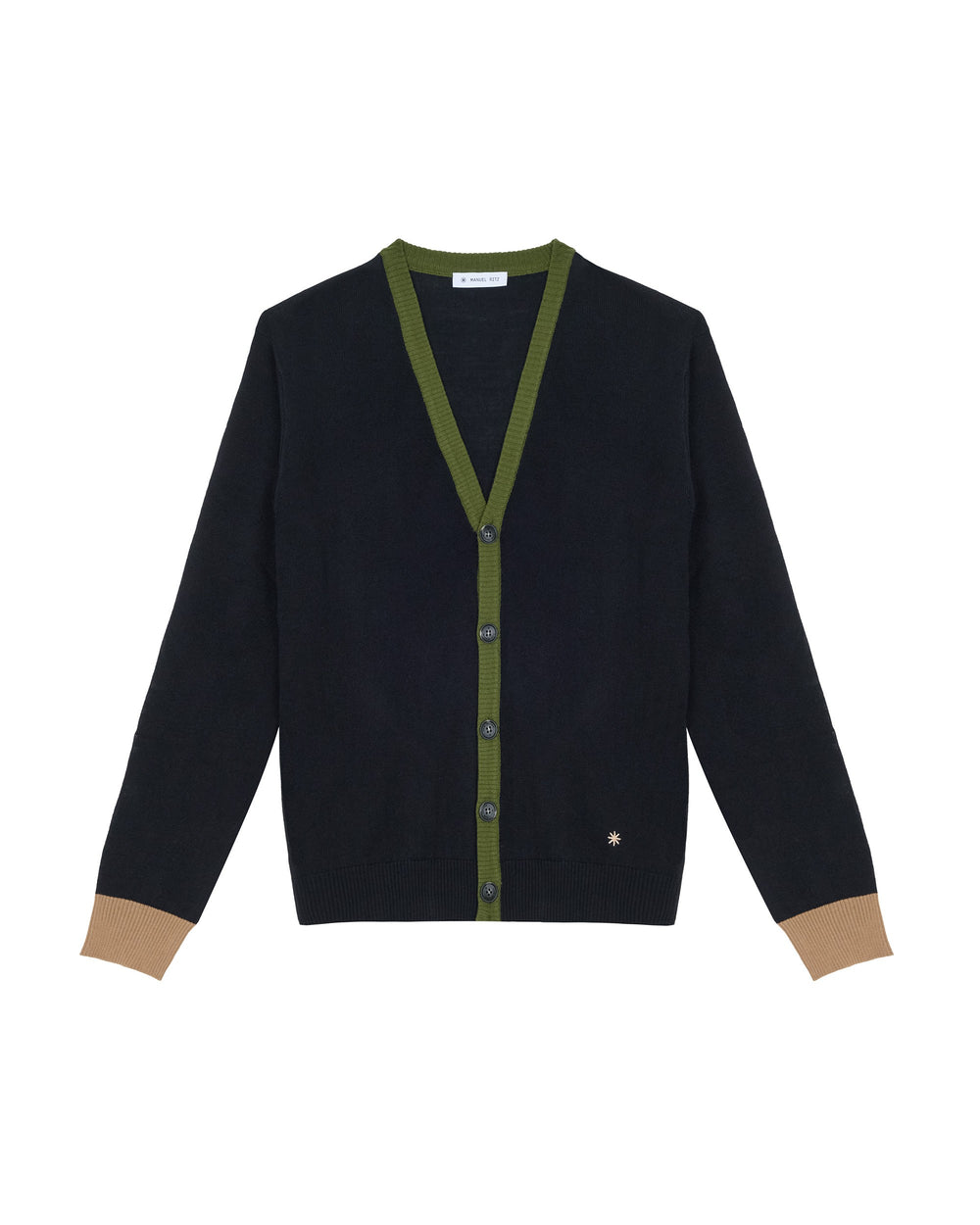 black wool blend contrast cardigan