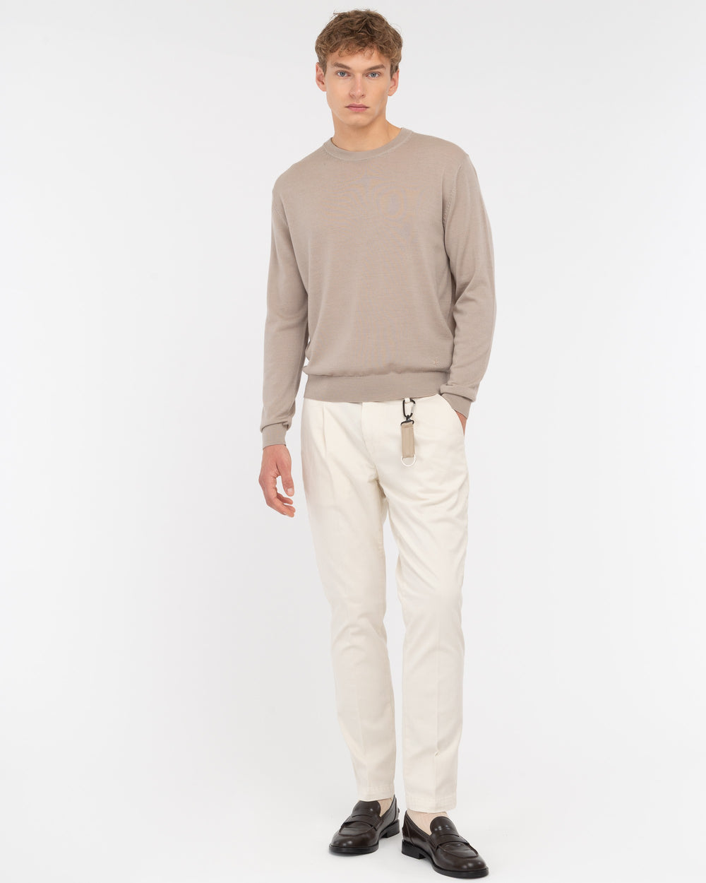 beige pure wool round neck sweater