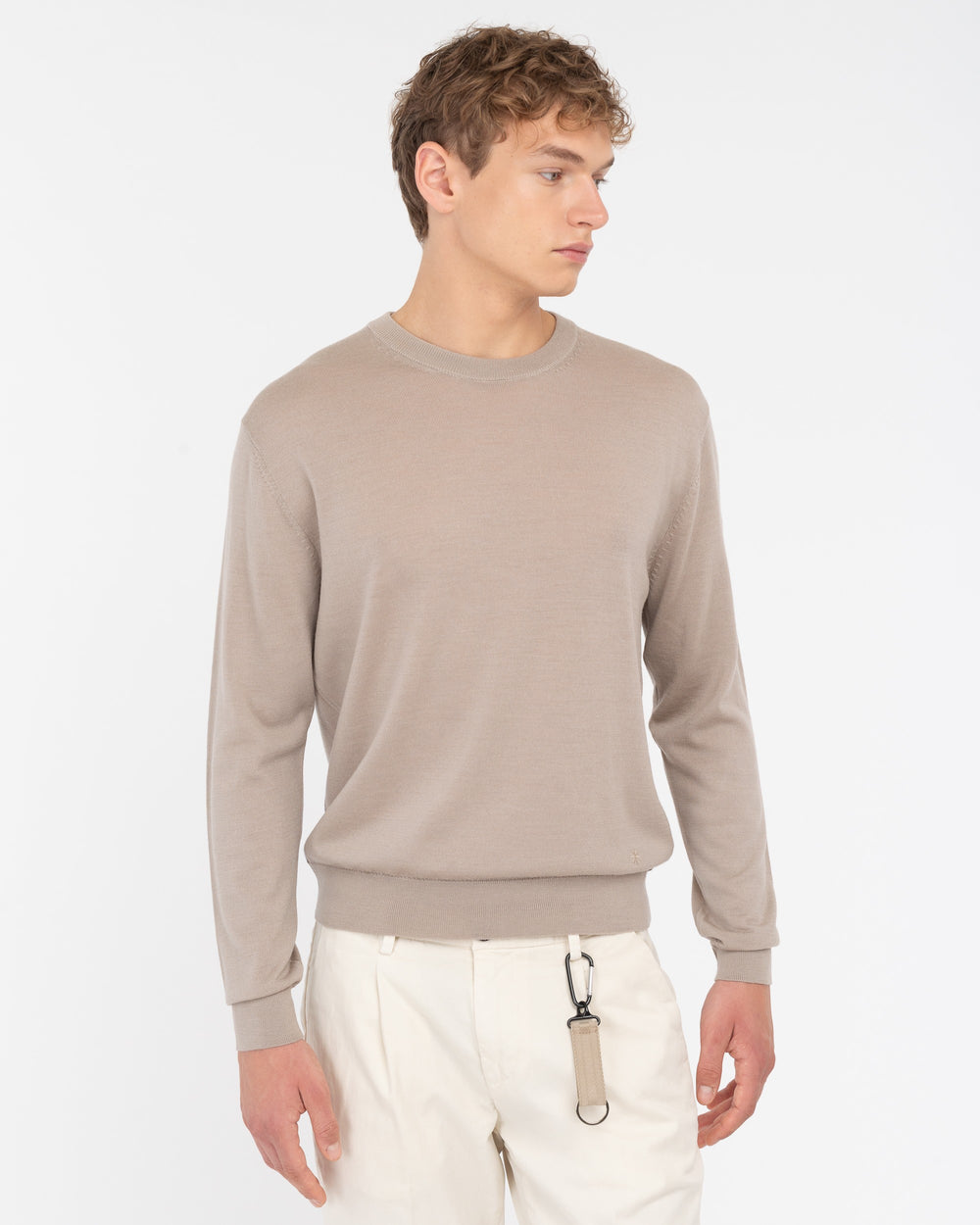 beige pure wool round neck sweater