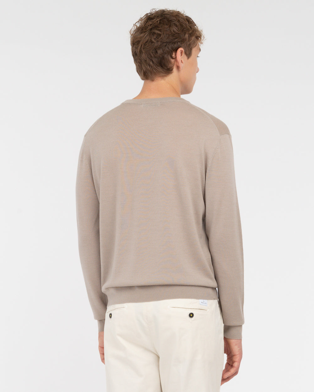 beige pure wool round neck sweater