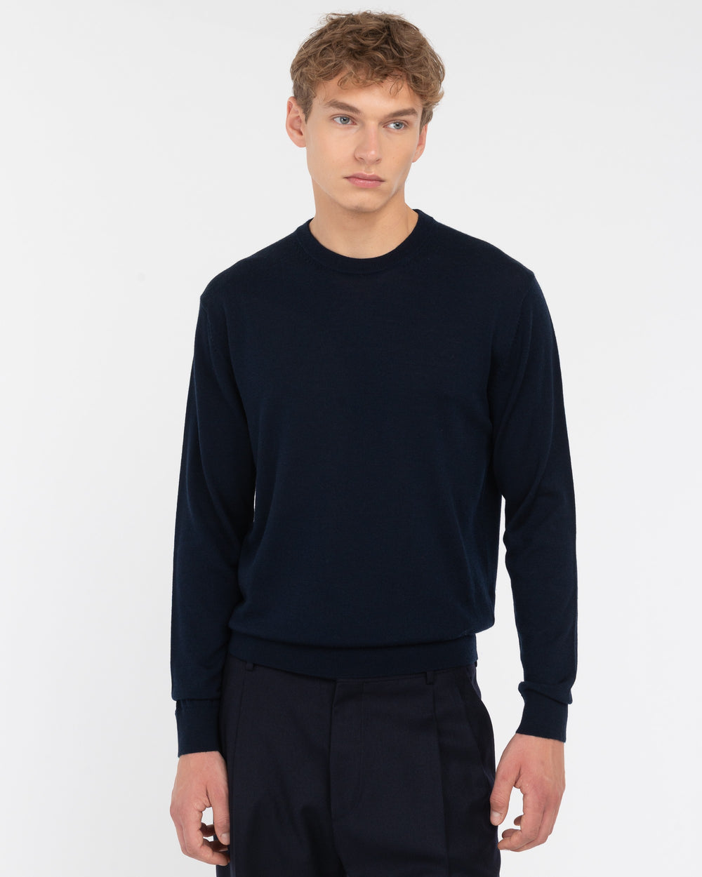 blue pure wool round neck sweater