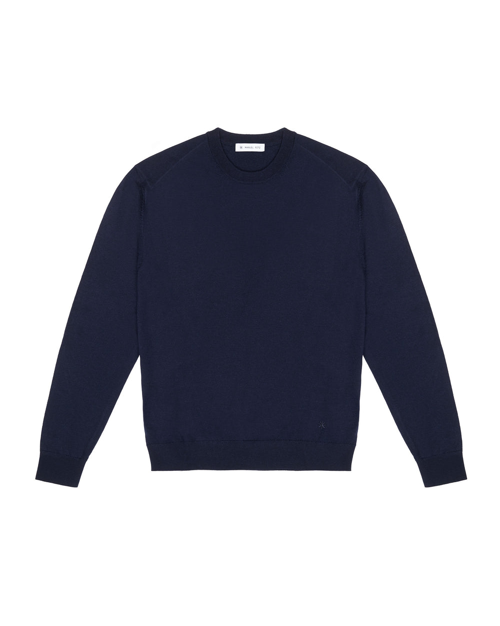 blue pure wool round neck sweater