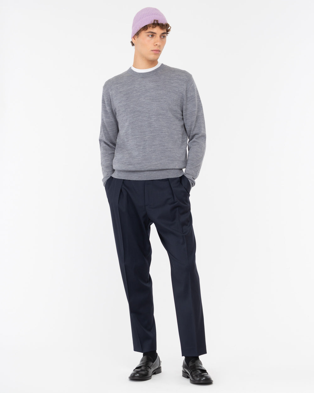 gray pure wool round neck sweater