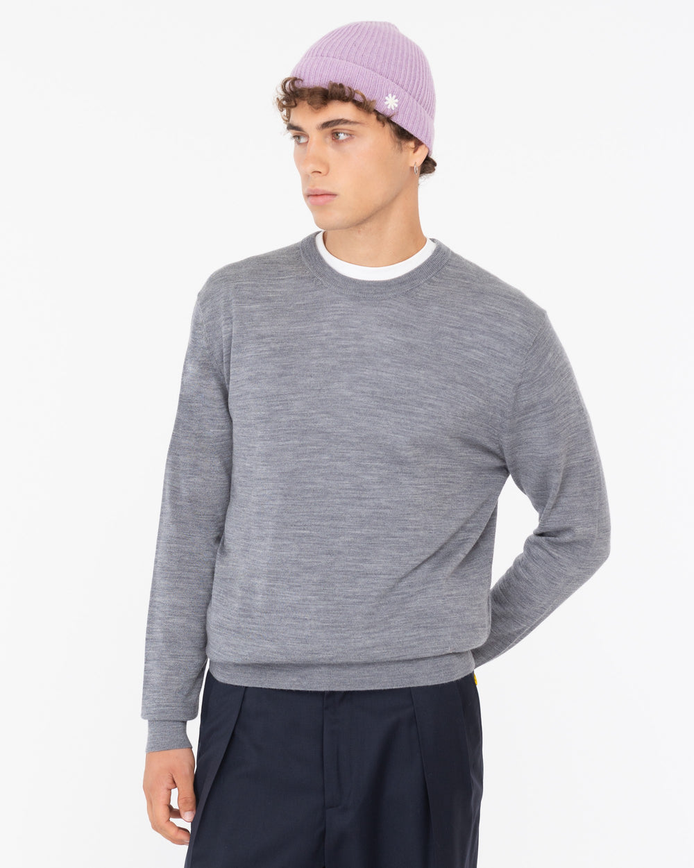 gray pure wool round neck sweater