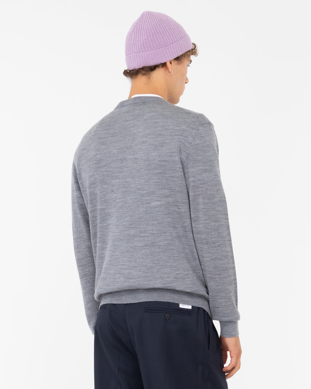 gray pure wool round neck sweater