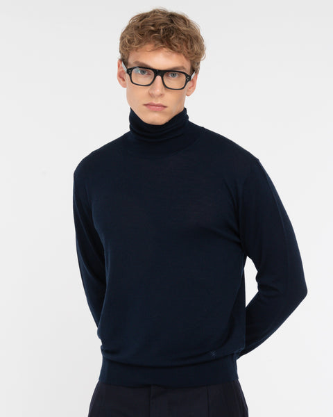 blue pure wool turtleneck
