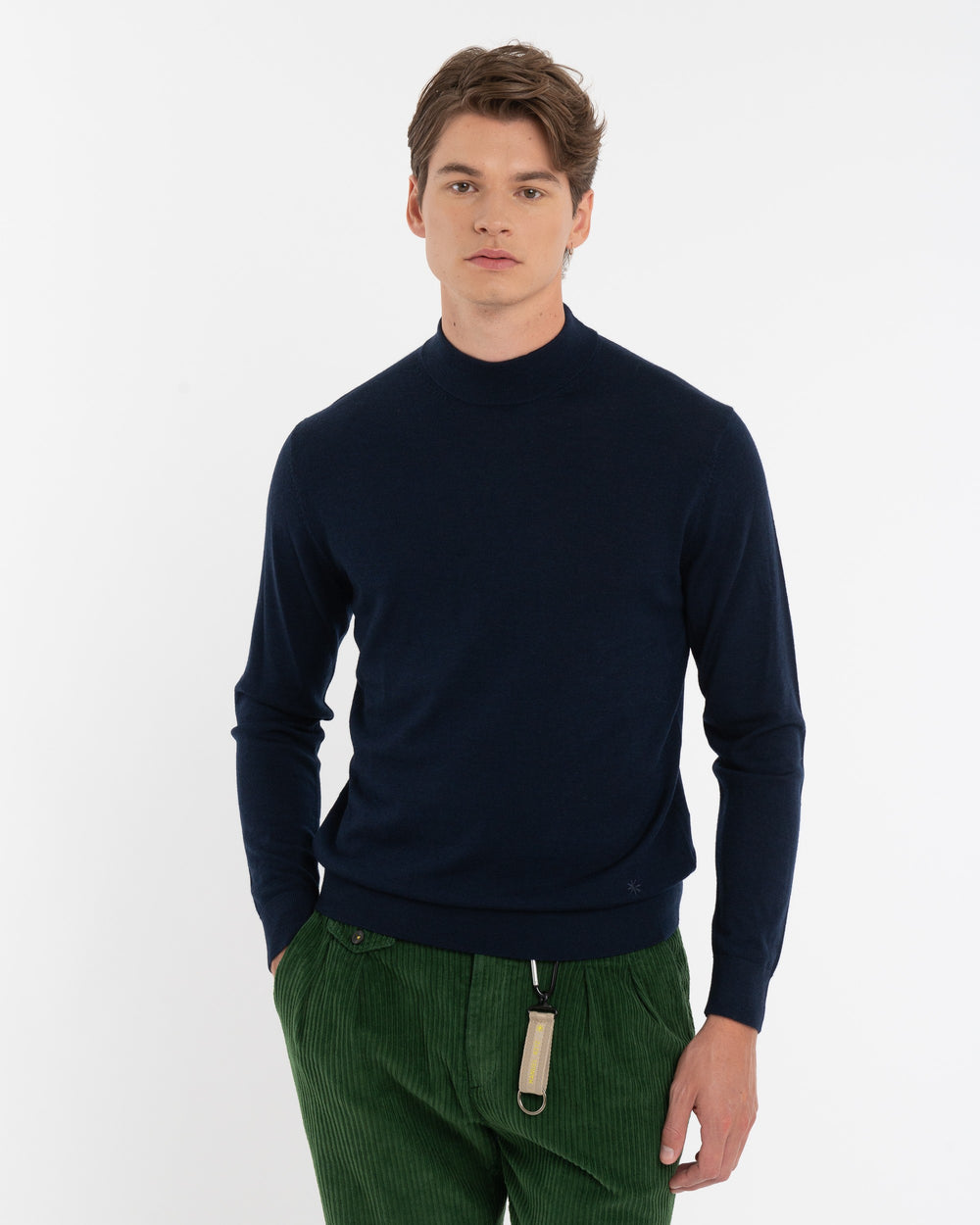blue pure wool mock neck