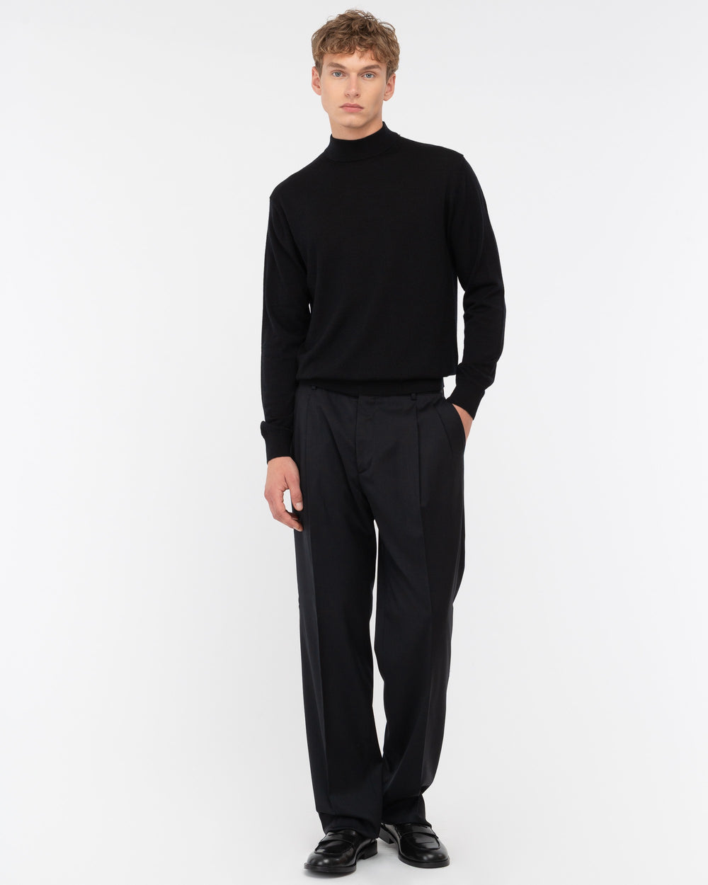 black pure wool mock neck