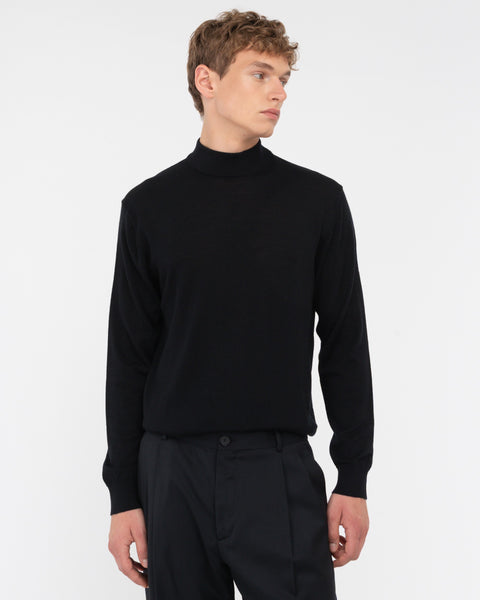 black pure wool mock neck