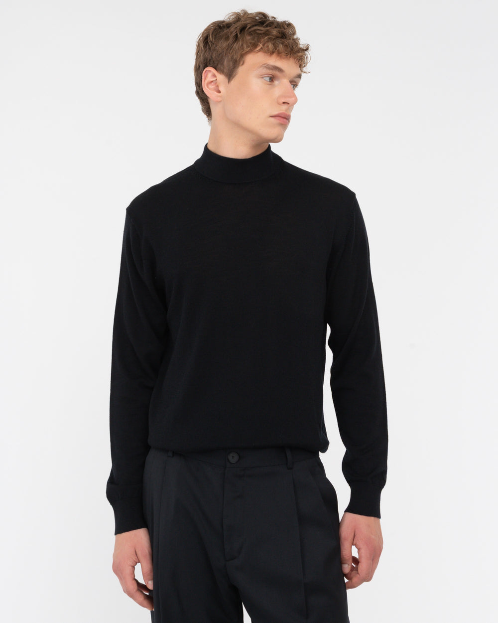 black pure wool mock neck
