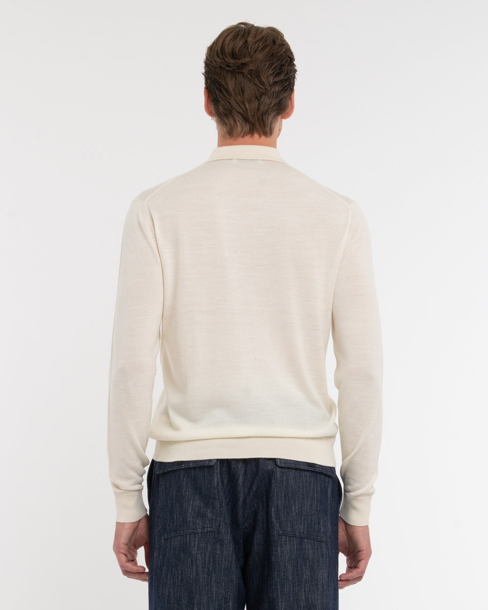 white pure wool long sleeved polo shirt