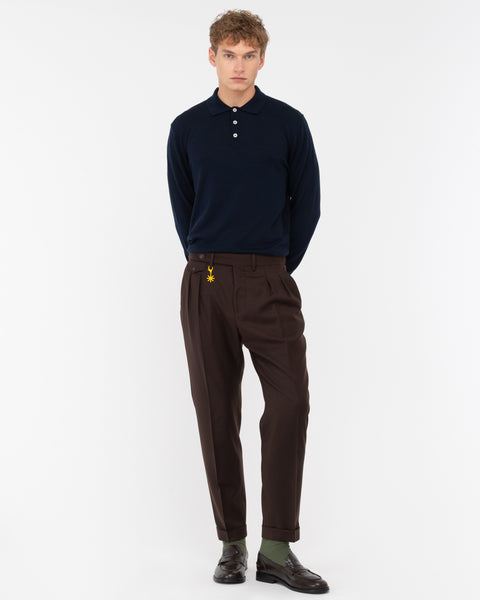 blue pure wool long sleeved polo shirt