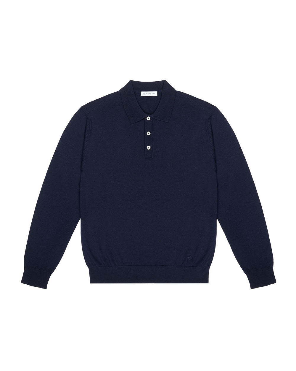 blue pure wool long sleeved polo shirt