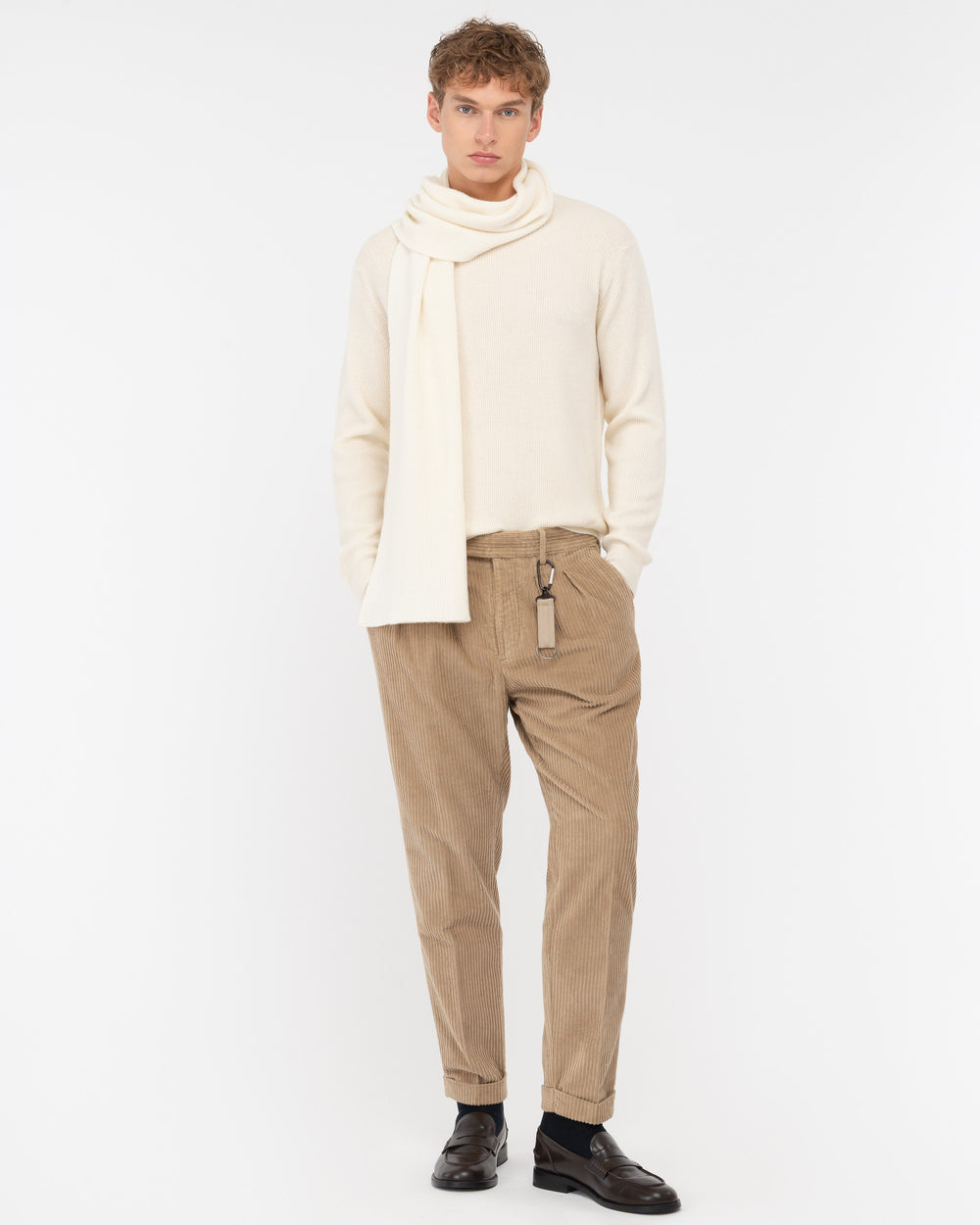 white crew-neck wool rib sweater