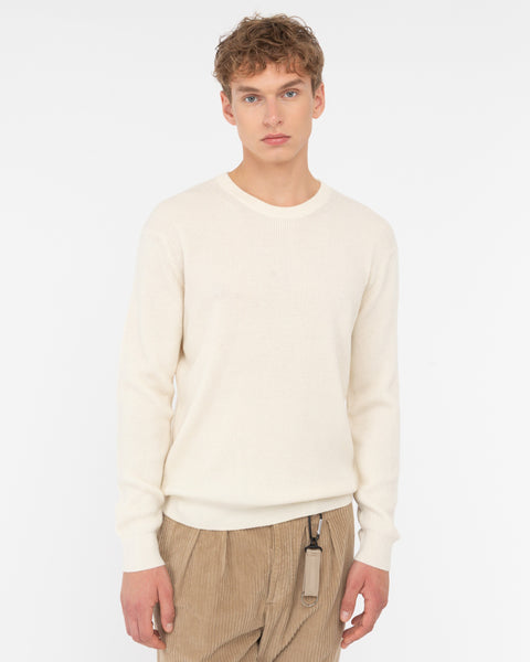 white crew-neck wool rib sweater