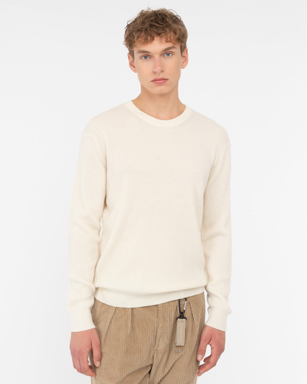white crew-neck wool rib sweater