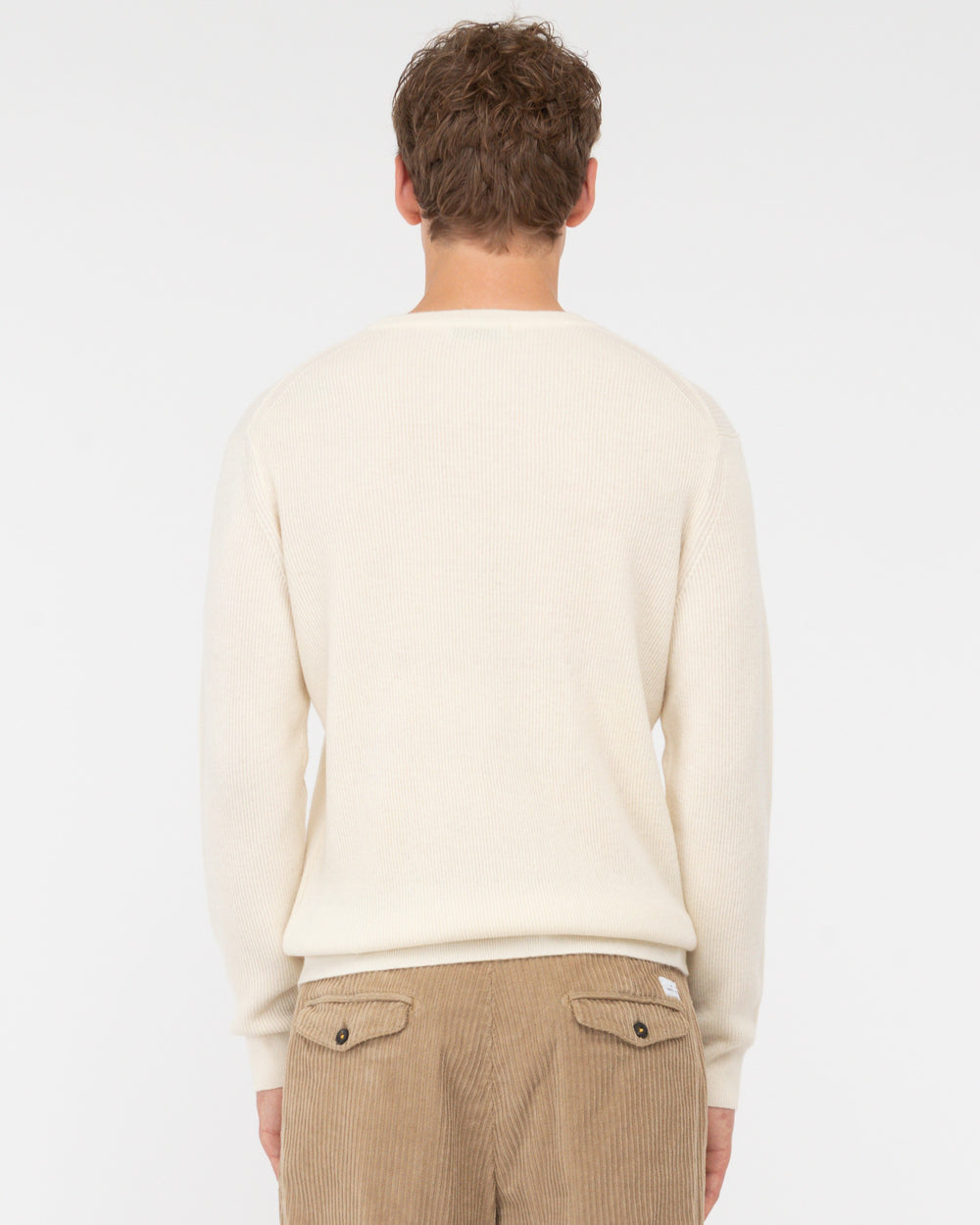 white crew-neck wool rib sweater