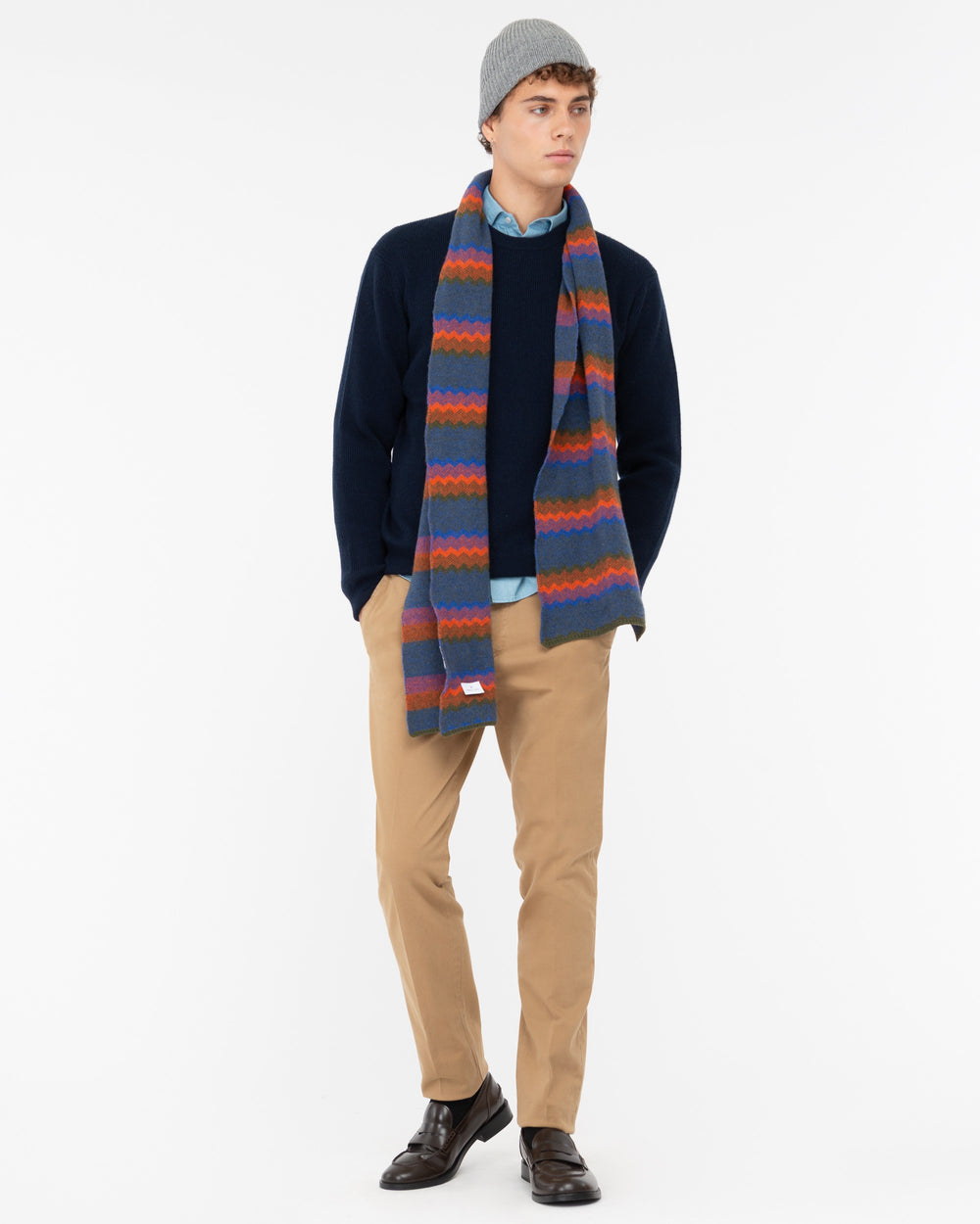 blue crew-neck wool rib sweater