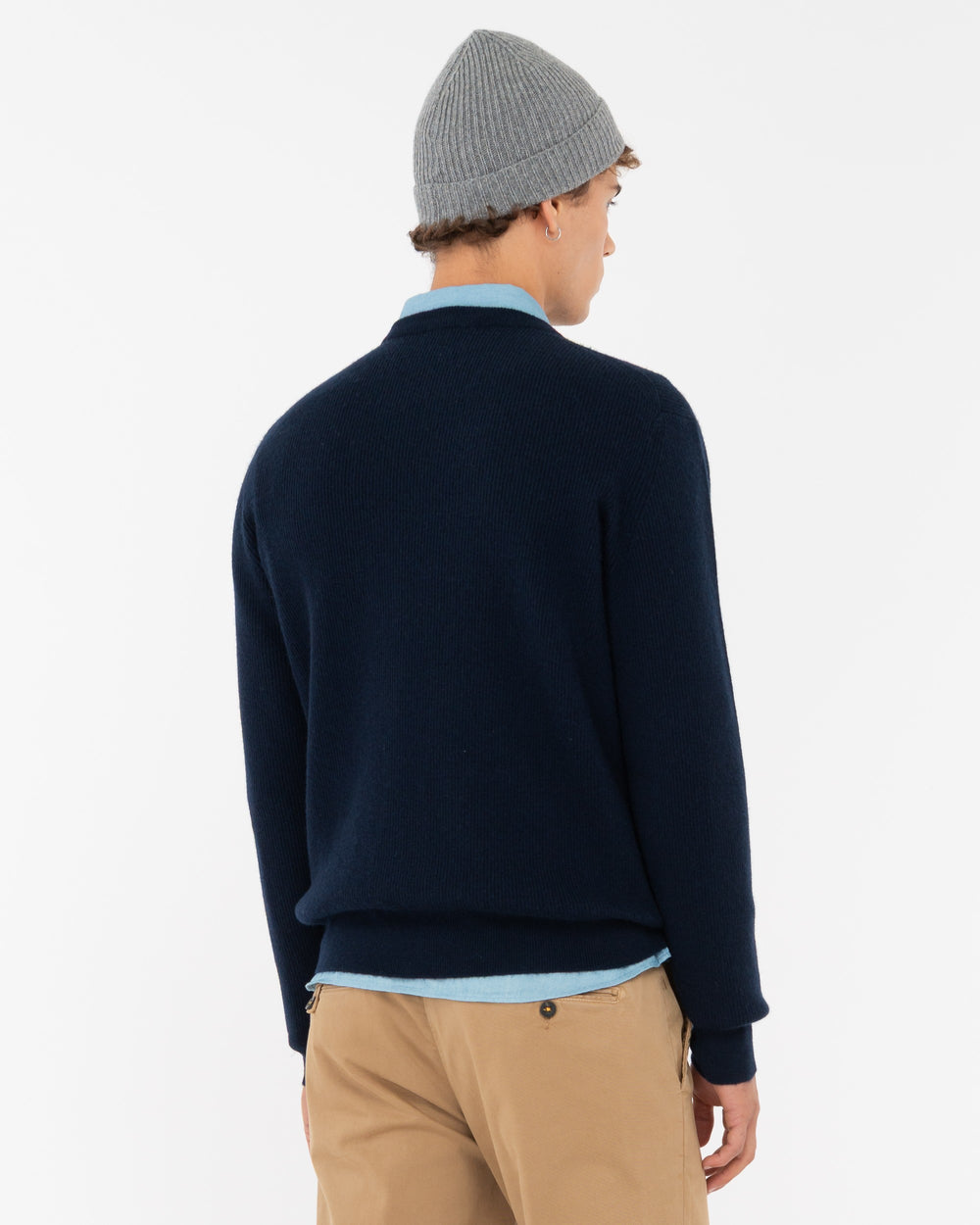 blue crew-neck wool rib sweater
