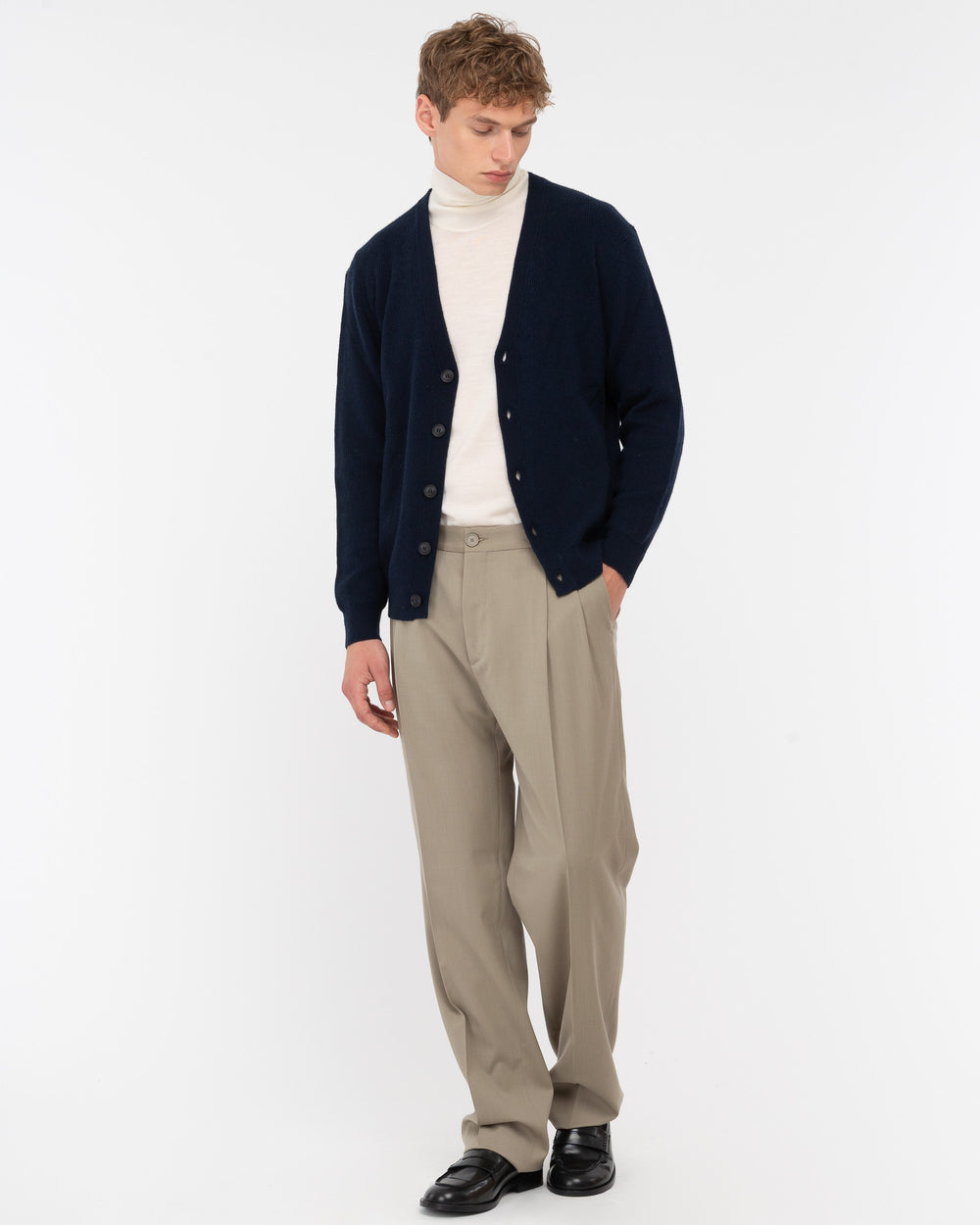 blue wool rib cardigan