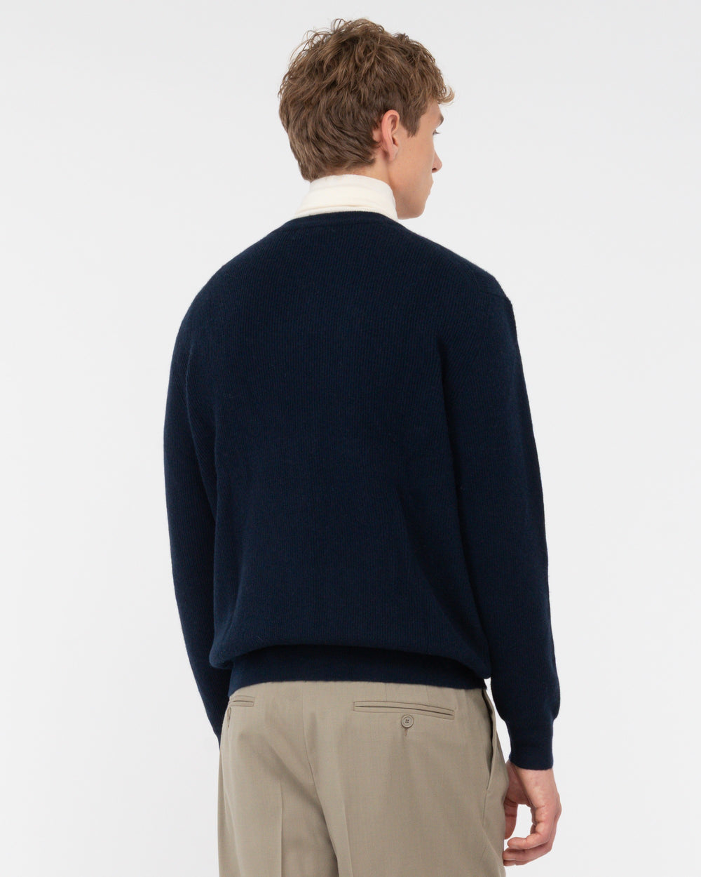 blue wool rib cardigan