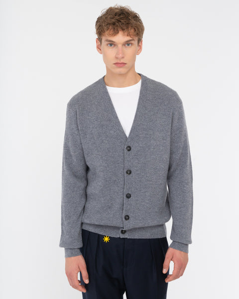 gray wool rib cardigan
