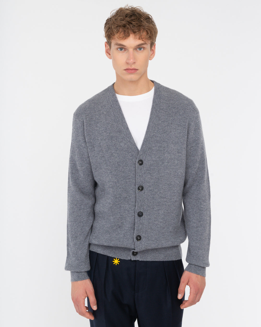gray wool rib cardigan