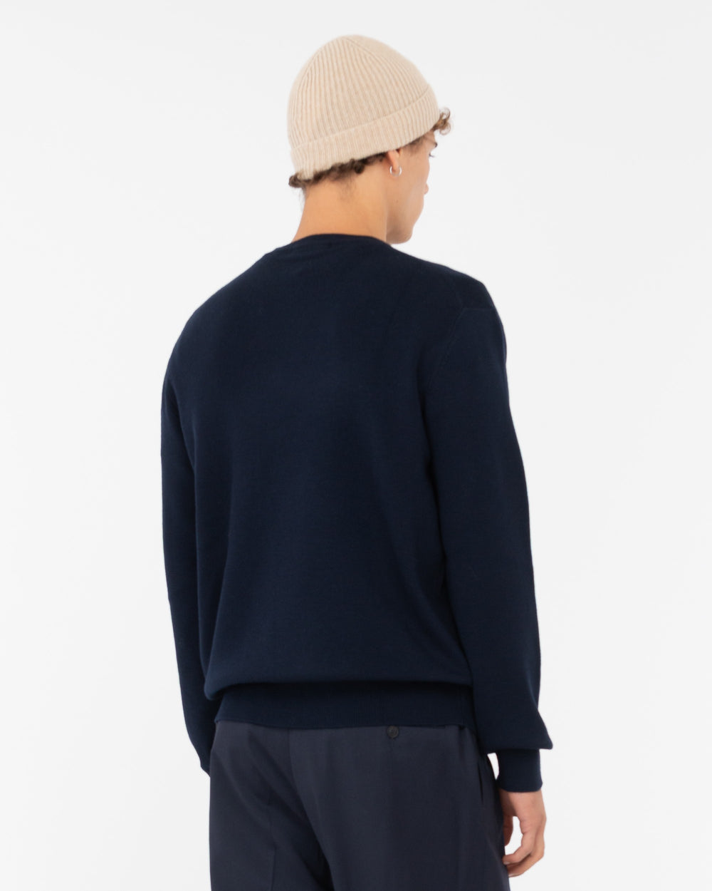 blue wool blend round neck sweater