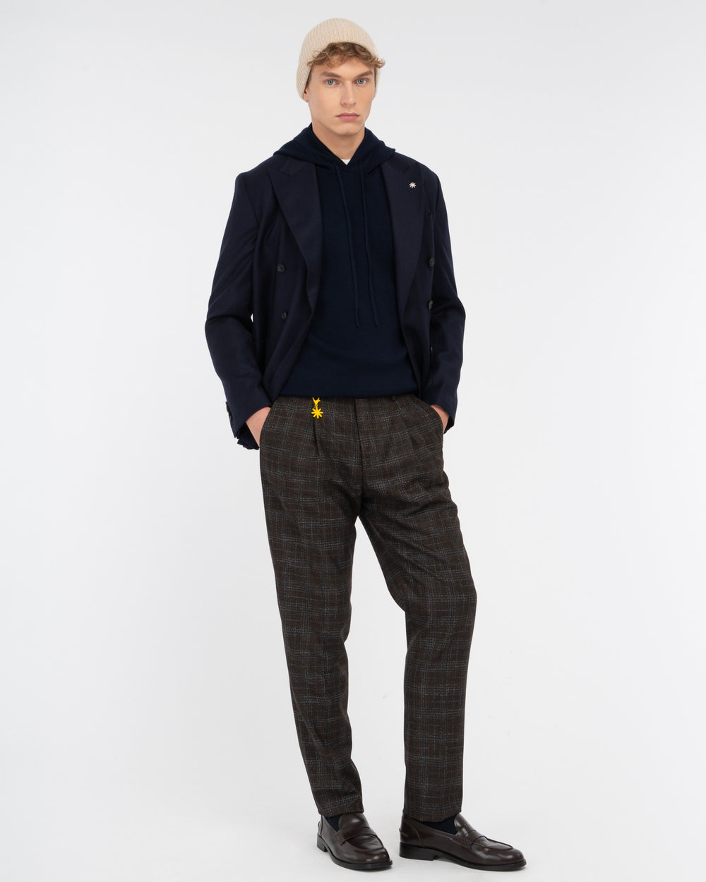 blue wool blend hoodie