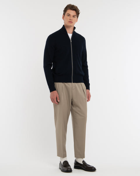 blue wool blend full zip cardigan