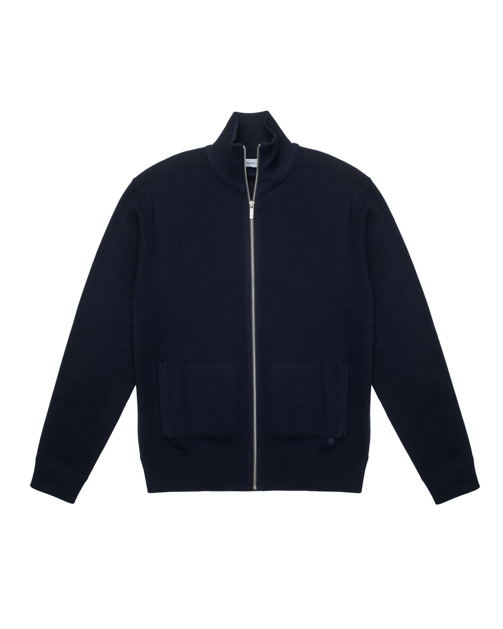 blue wool blend full zip cardigan