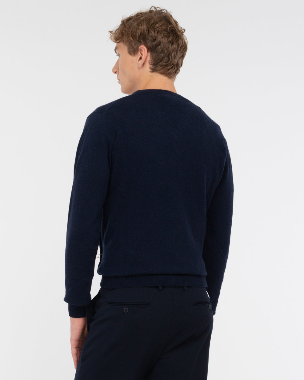 blue v neck sweater pure wool carded