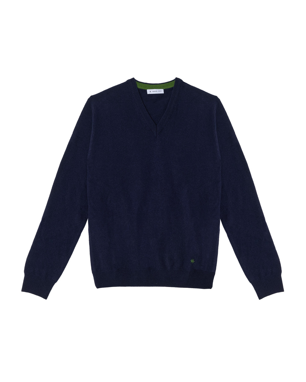blue v neck sweater pure wool carded