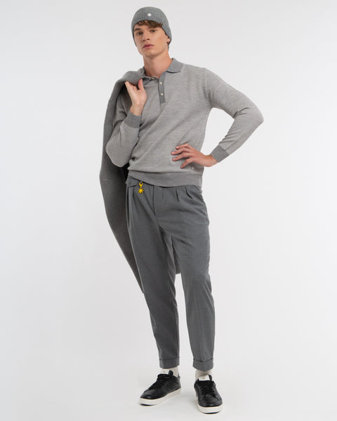 gray wool blend jacquard polo shirt