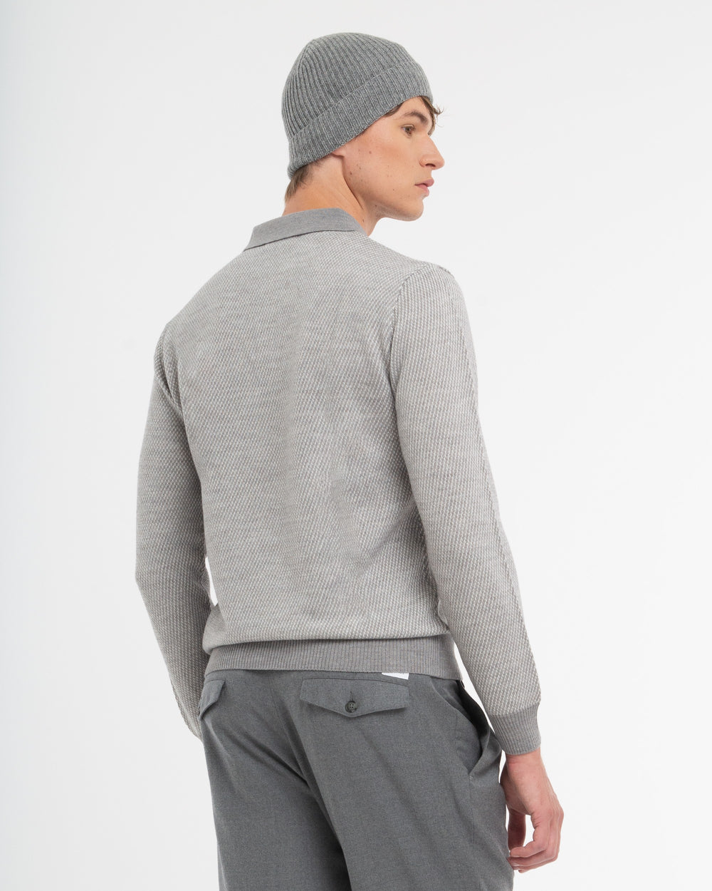 gray wool blend jacquard polo shirt