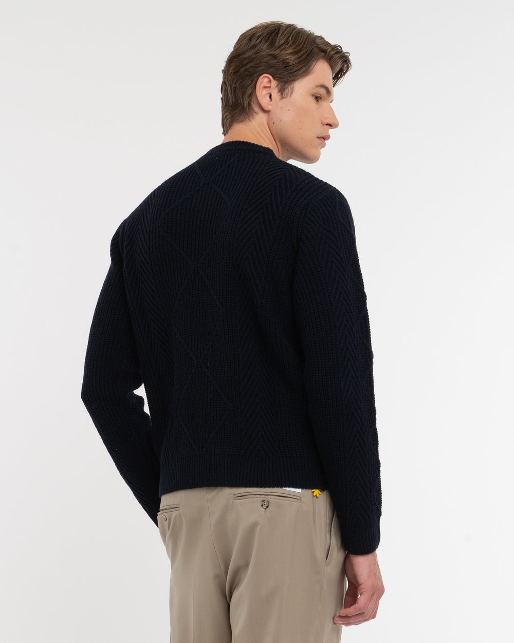 blue english rib knit with aran workmanship
