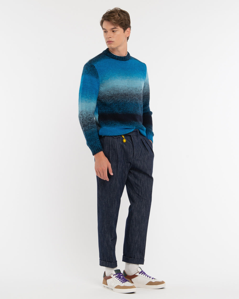 blue wool blend degradé knit
