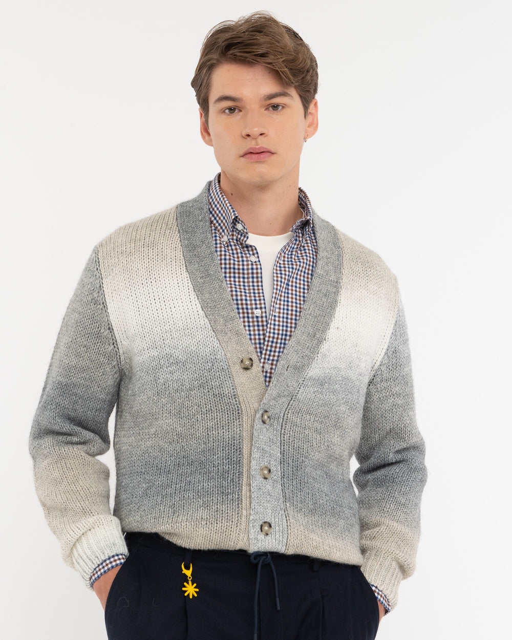 gray wool blend degradé cardigan