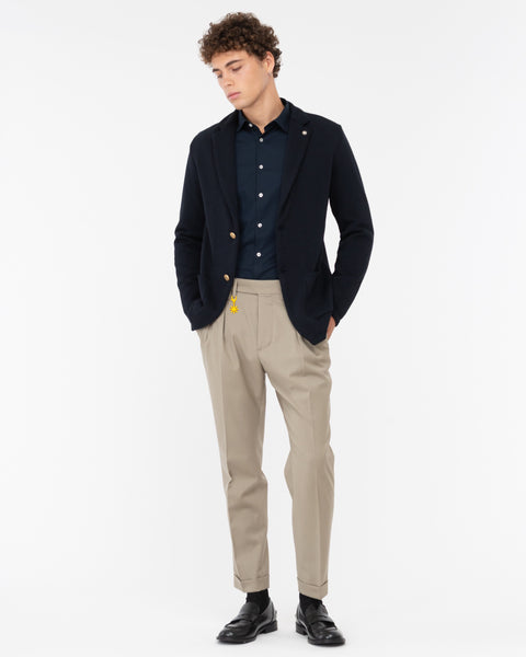 blue wool blend knitted blazer