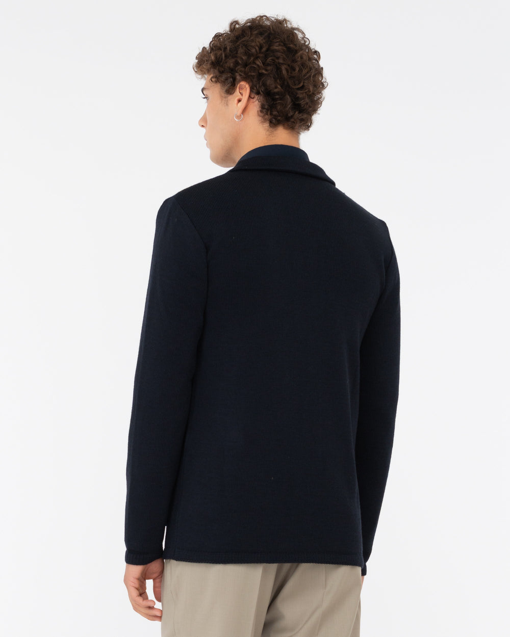 blue wool blend knitted blazer
