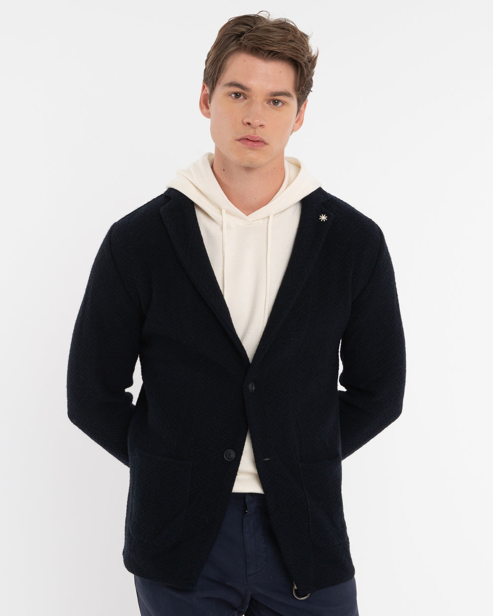 blue wool blend knitted blazer