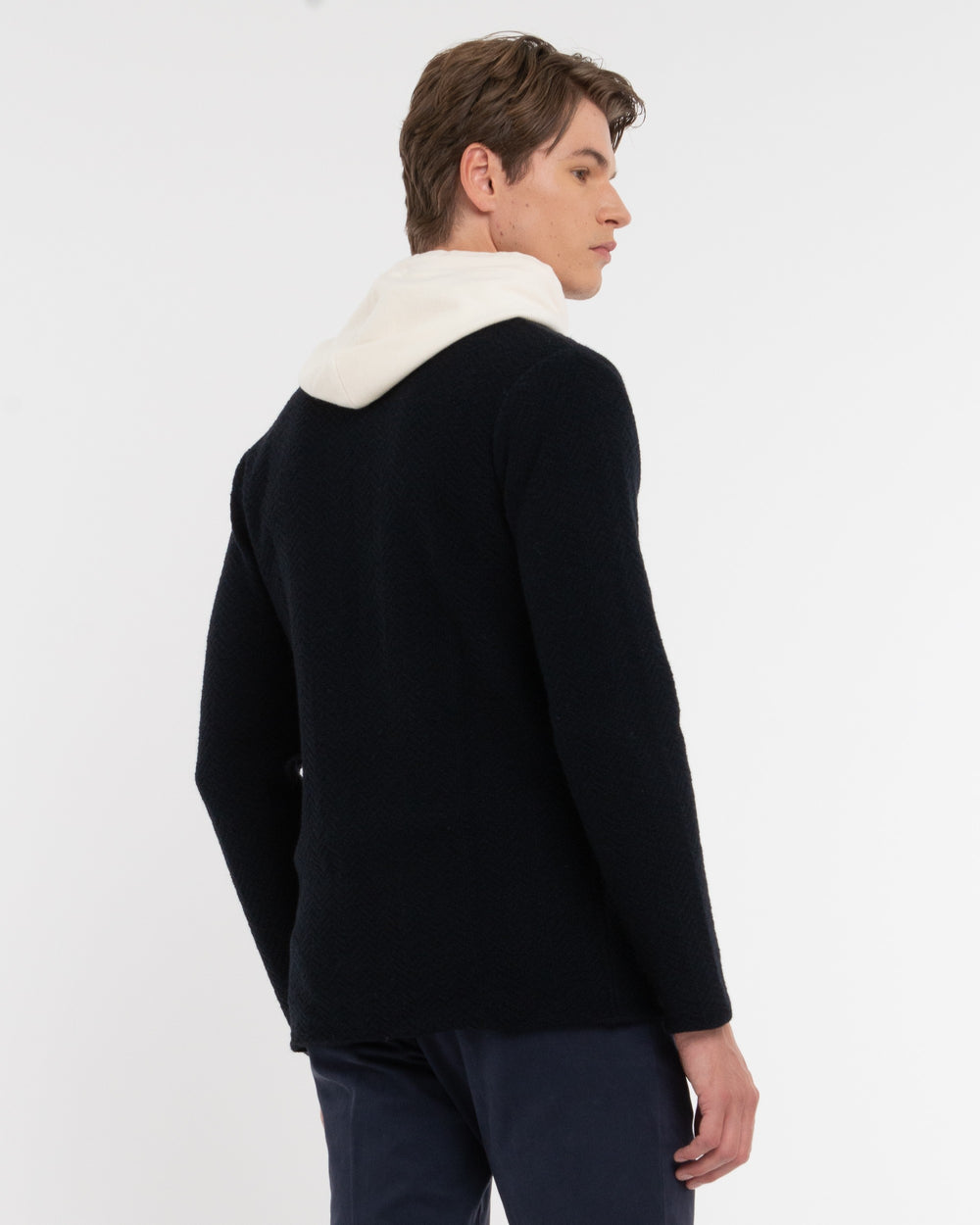 blue wool blend knitted blazer